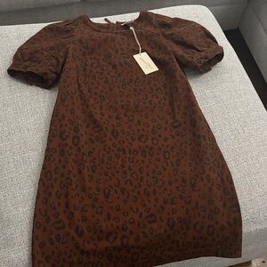 Universal Thread Brown Leopard Puff-Sleeve Mini Dress